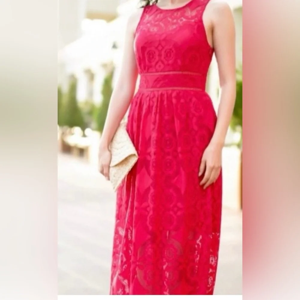 Francesca’s Miami NWT Elegant Red Lace Maxi Dress - Picture 3 of 12
